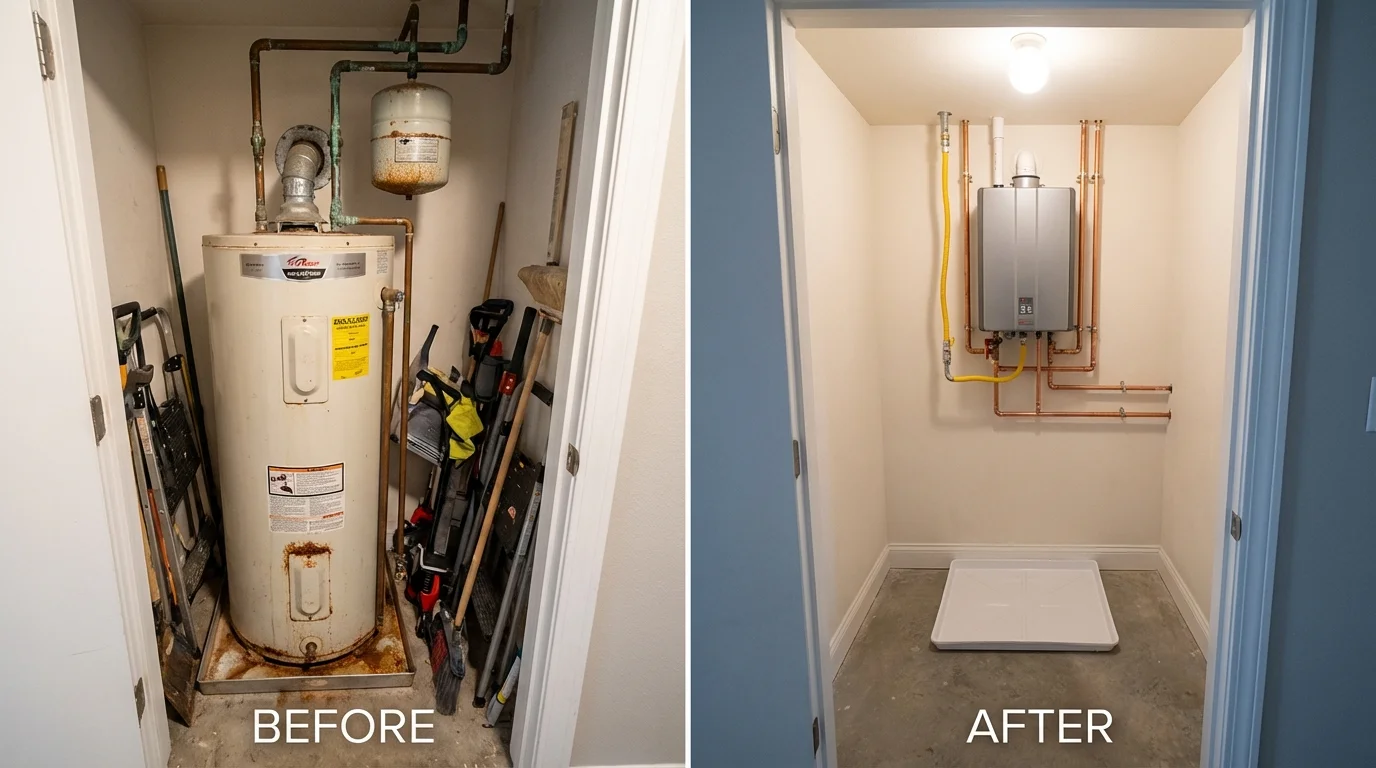 Tank water heater versus wall-mounted tankless unit comparison for Thornton, CO homeowners